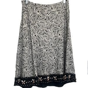 Hearts Of Palm Linen Rayon Black Brown Beaded A-Line Skirt Women size 10